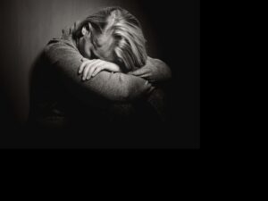Black and white visual of a person with PTSD