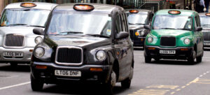 Taxis on a road. 